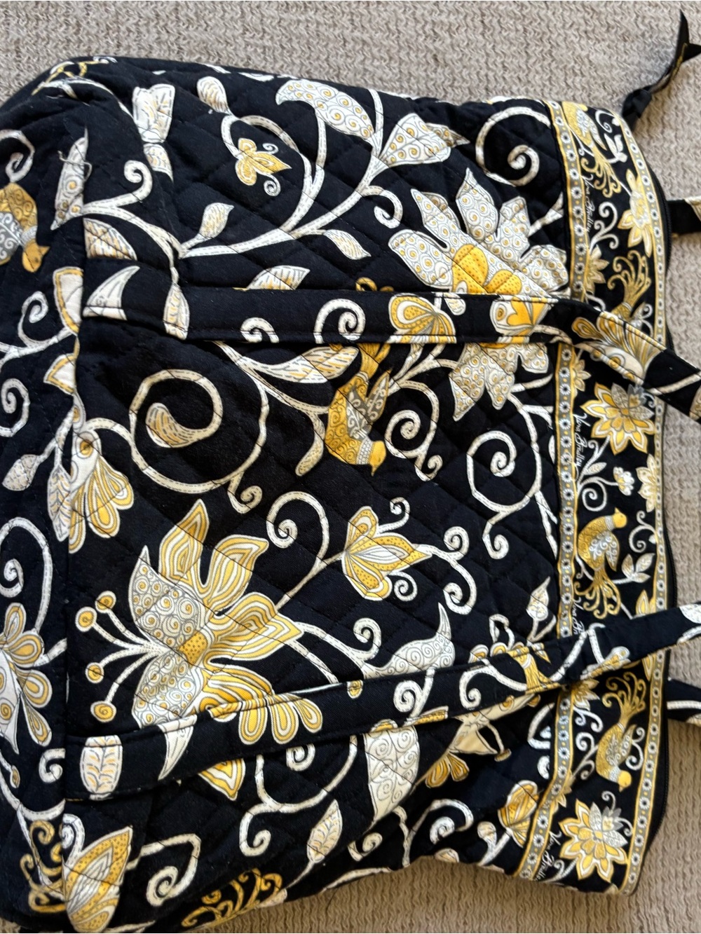 Vera Bradley Retired Yellow Bird Shoulder Bag with Yellow & White Floral Print - Picture 3 of 4